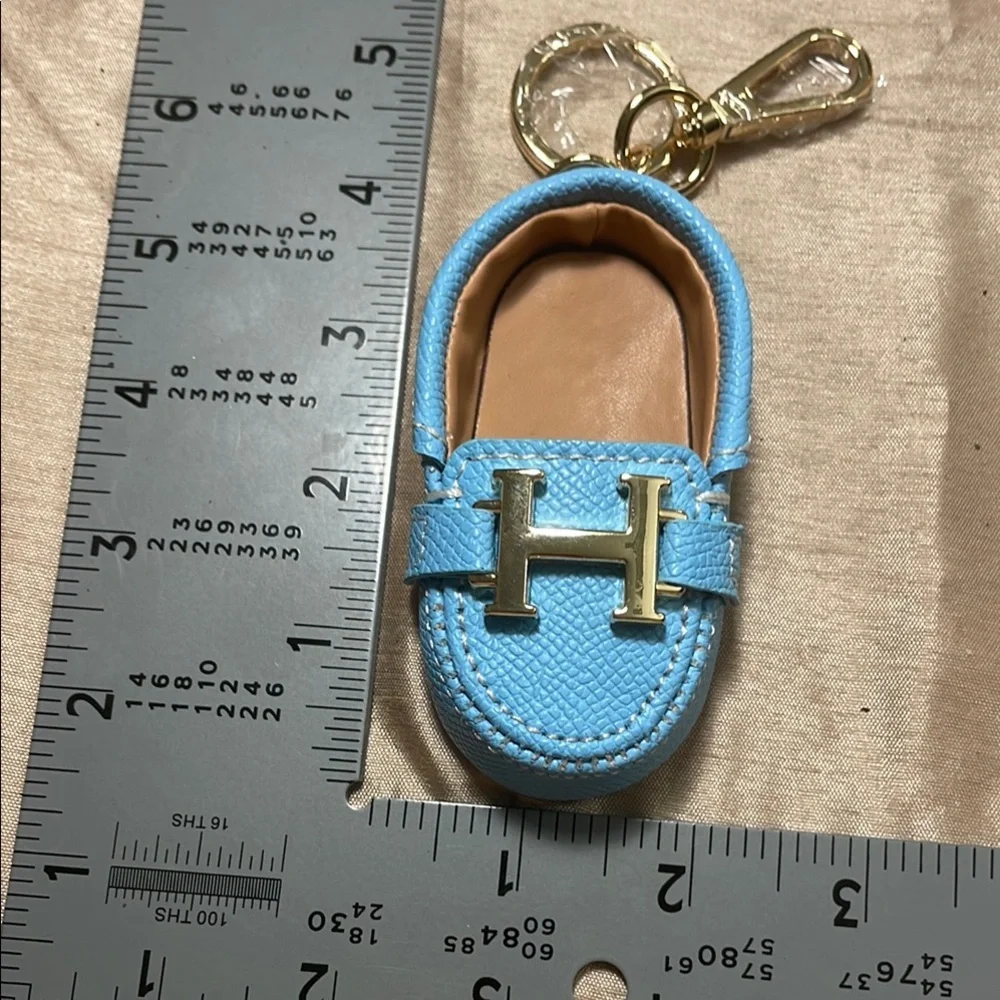 Blue Shoe Flat Loafer Gold Hardwear Keychain